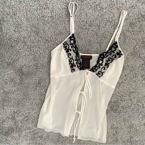y2k sheer and lace off white tie up top - Picture 4 of 4